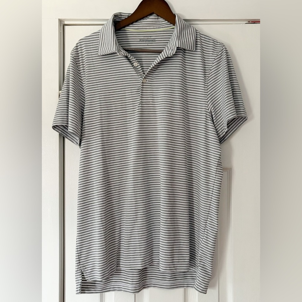 J. Crew Performance Classic‎ Gray Striped Polo Shirt Size Large EUC